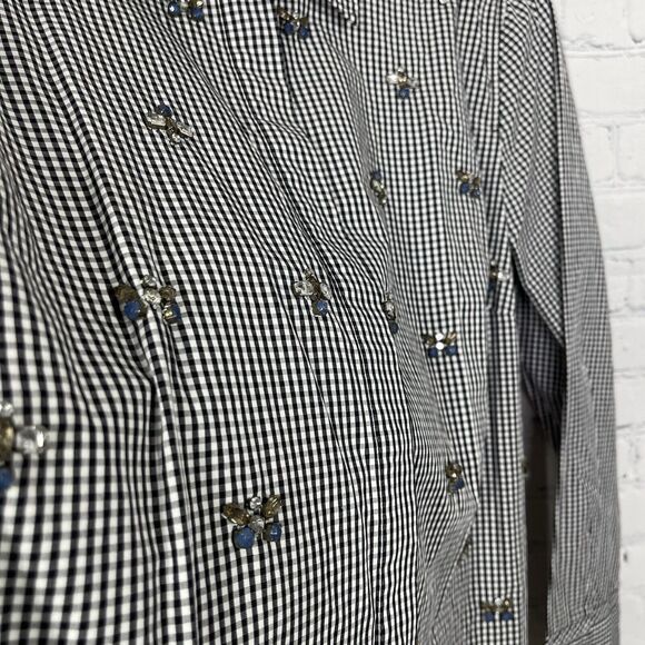 Talbots Blouse Women's XL Plaid Button Down Beaded Studded Long Sleeve Check - Picture 9 of 13